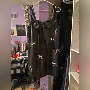black faux leather bow dress